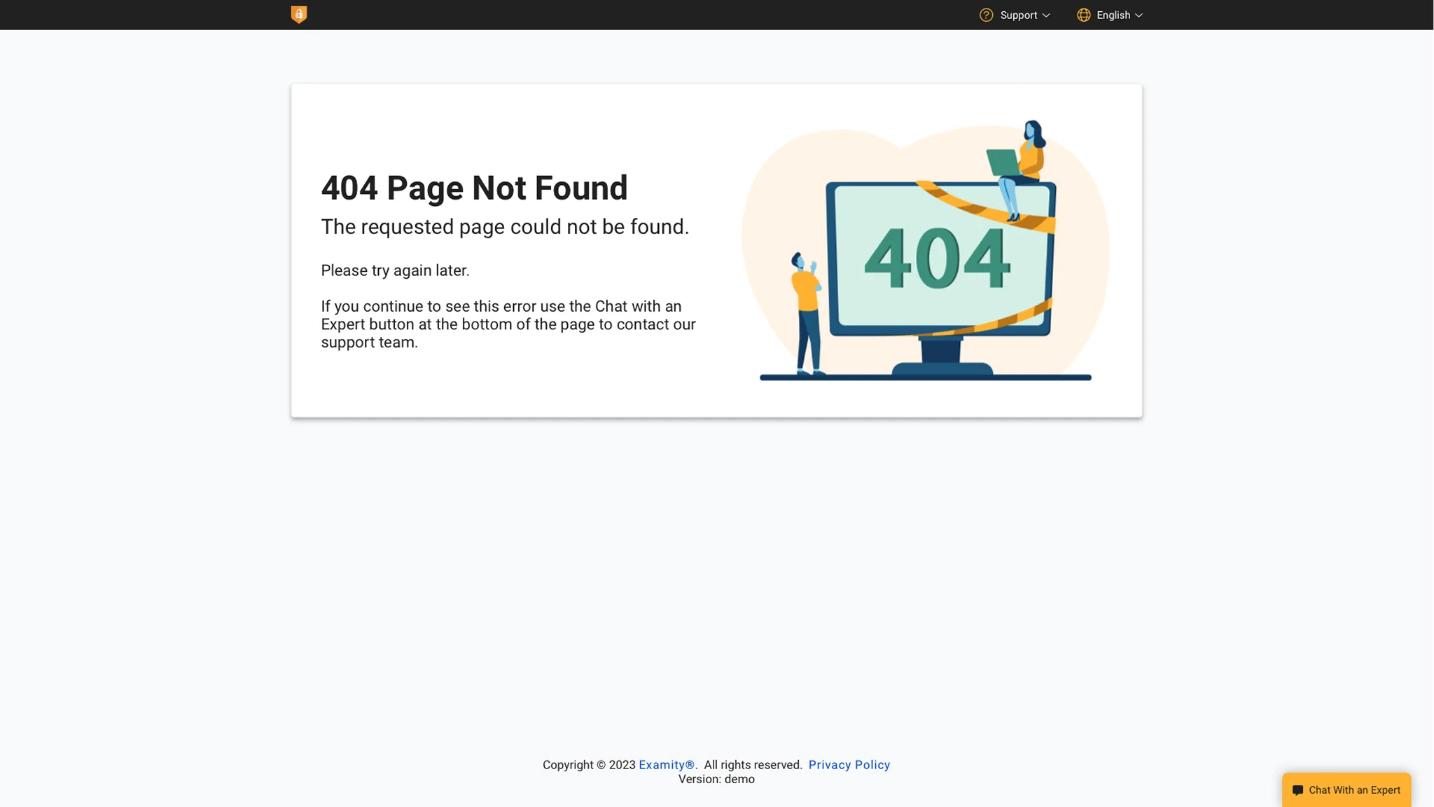 Examity 404 error screen
