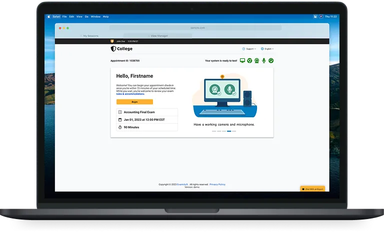 Examity redesigned experience on a laptop